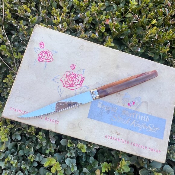 Vintage Regent Sheffield Steak Knife Set - Bakelite Handles - Set of 6 - Picture 4 of 6